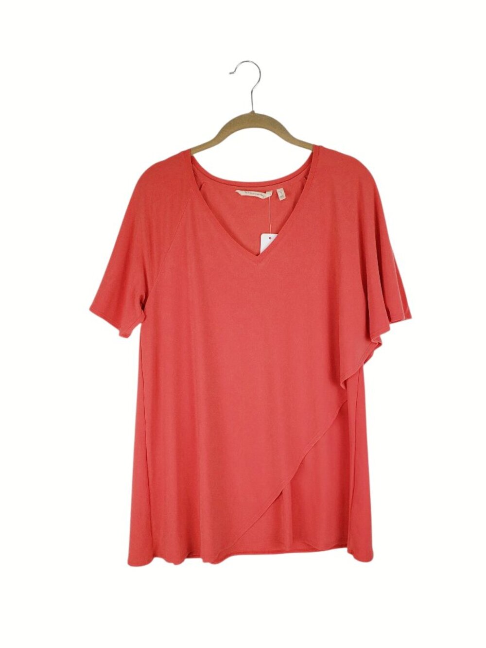 Soft Surroundings NWT Short Sleeve Madeline Asymmetrical Top Poppy Red Womens S